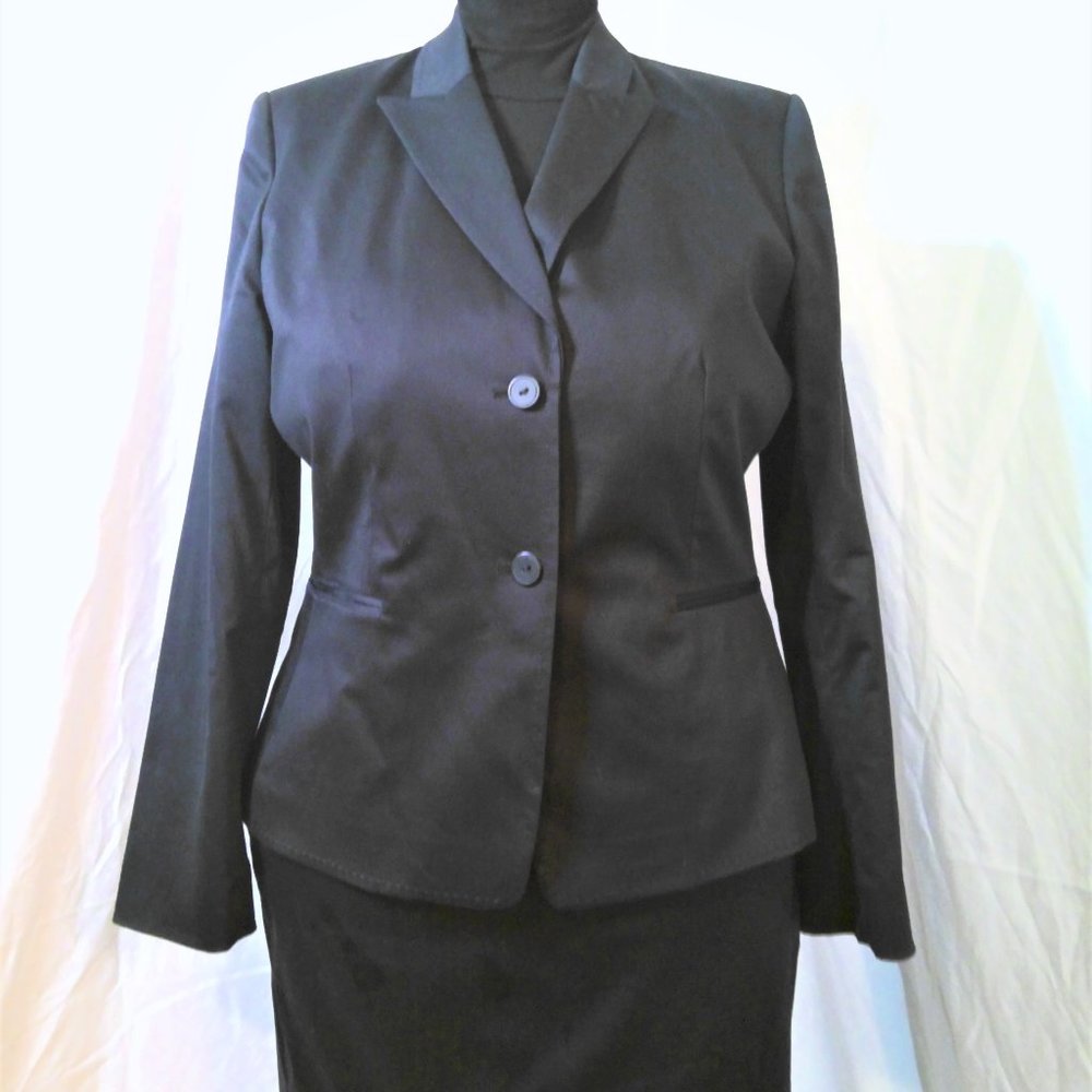 Tahari Cotton Blk Skirt Suit Animal Print Lining14